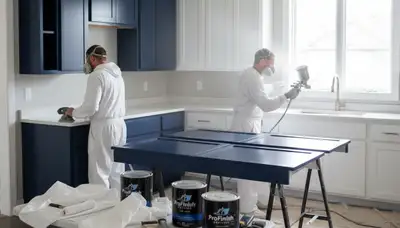 Professional cabinet painting in Worcester MA kitchen by expert house painters