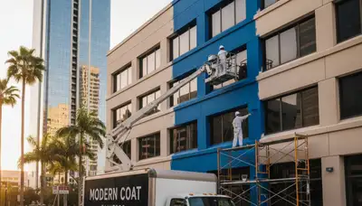 Professional commercial painters working on Worcester MA office building exterior