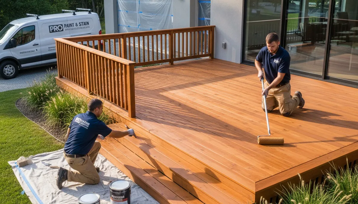 Professional deck staining and sealing by house painters in Worcester, MA for weather protection