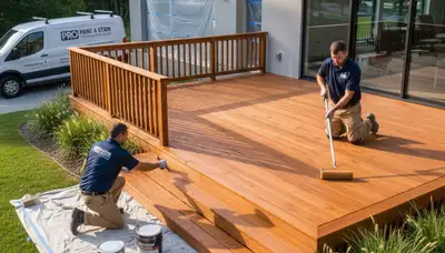 Professional deck staining and sealing by house painters in Worcester, MA for weather protection