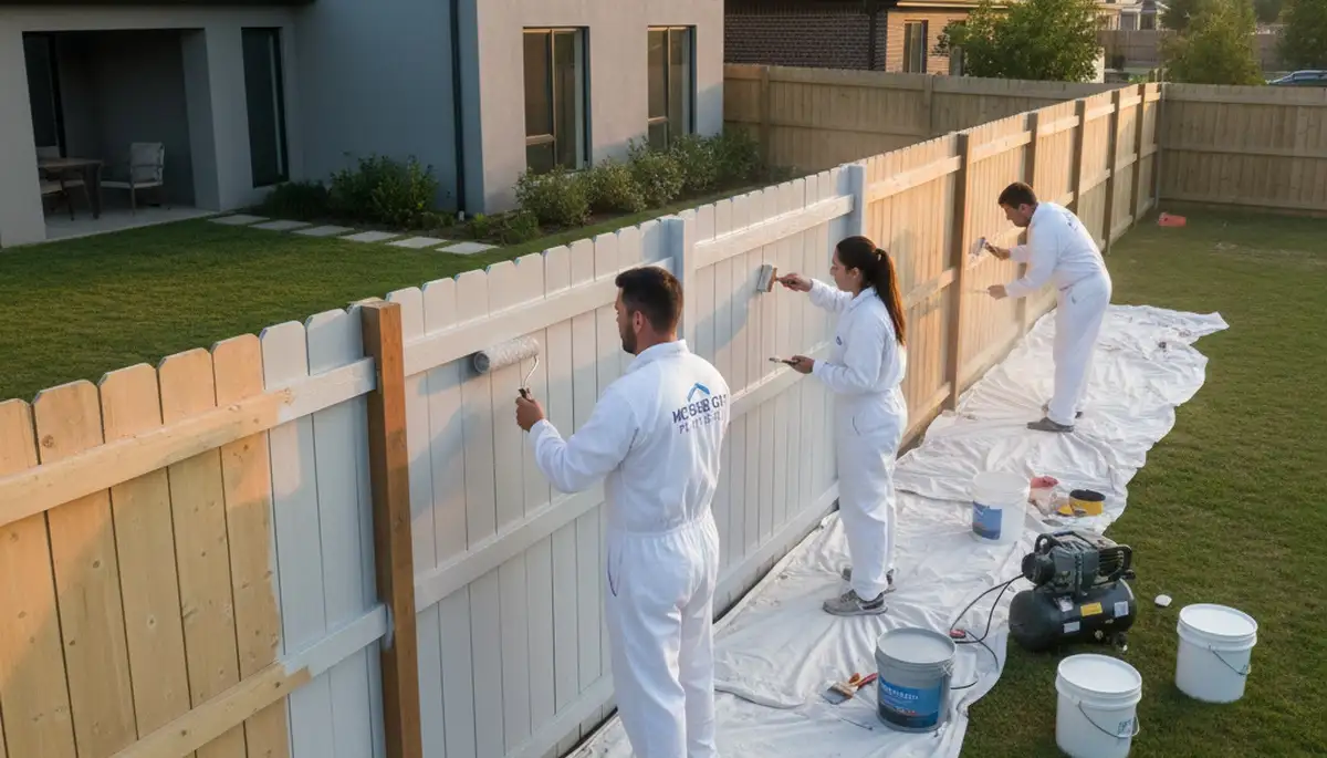 Professional fence painters applying durable weather-resistant finish in Worcester, MA