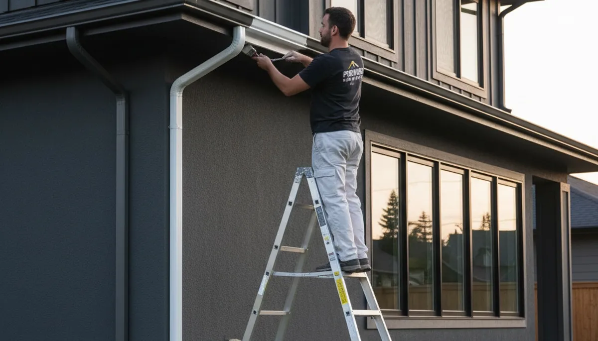 Professional gutter painting on a Worcester MA home by expert house painters for lasting curb appeal
