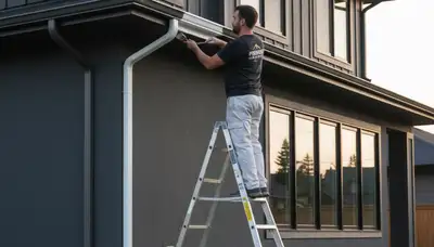 Professional gutter painting on a Worcester MA home by expert house painters for lasting curb appeal