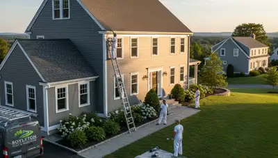 Professional house painters working on exterior home in Worcester MA