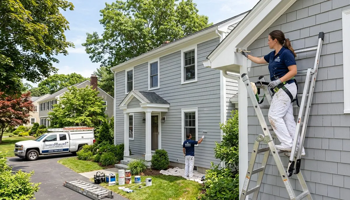Professional house painters in Worcester MA working on residential exterior painting project