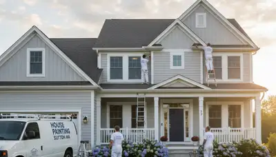 Professional house painters working on home exterior in Worcester MA