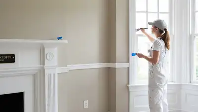 Professional interior trim painting with crisp lines in a Worcester, MA home by expert house painters