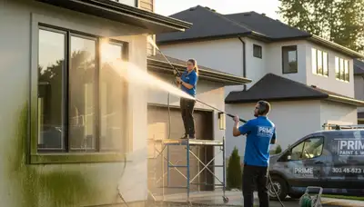 Professional pressure washing house exterior in Worcester MA by local painting contractors