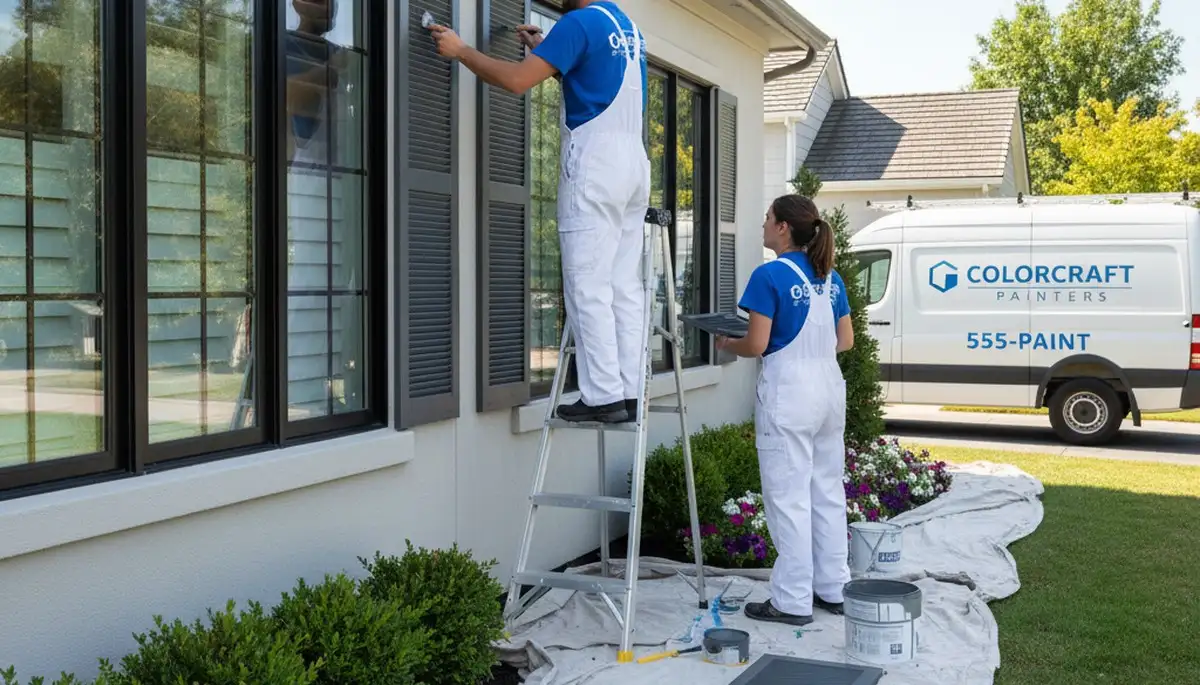 Professional shutter painting on historic Worcester MA home by local house painters