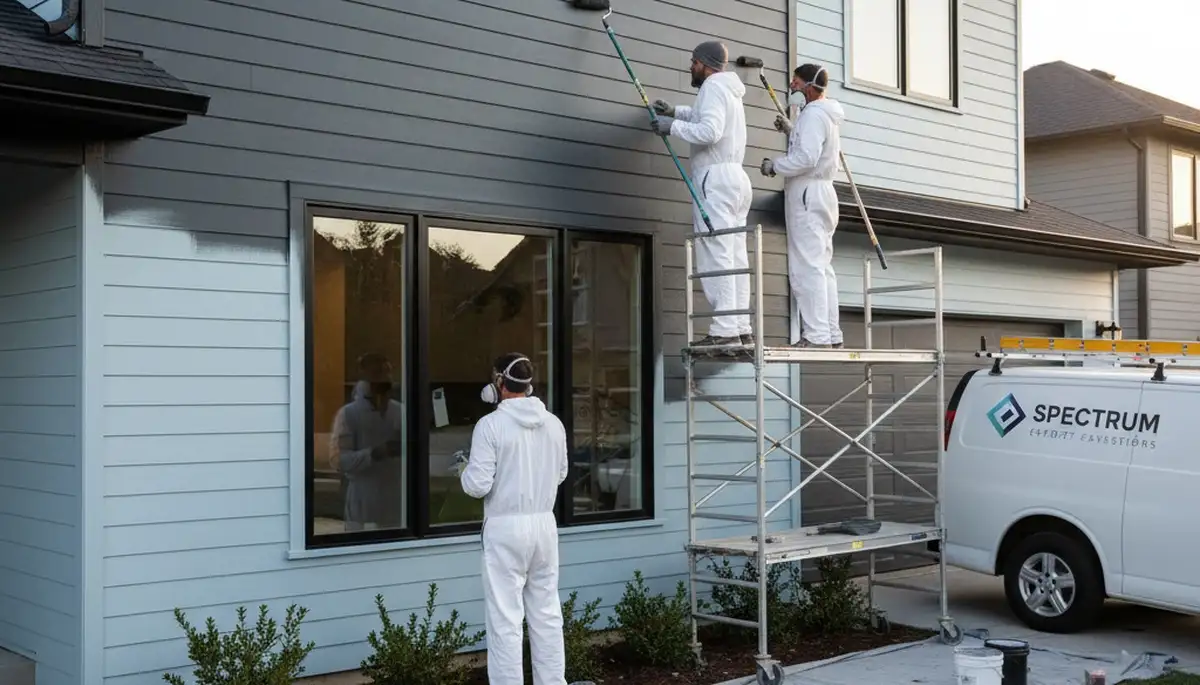 Professional siding painting on a Worcester MA home by expert house painters
