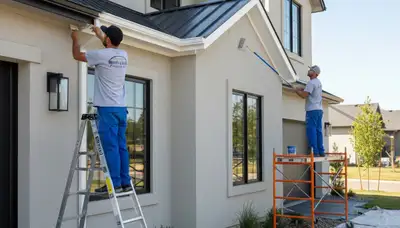 Professional trim and fascia painting on Worcester MA home by expert house painters