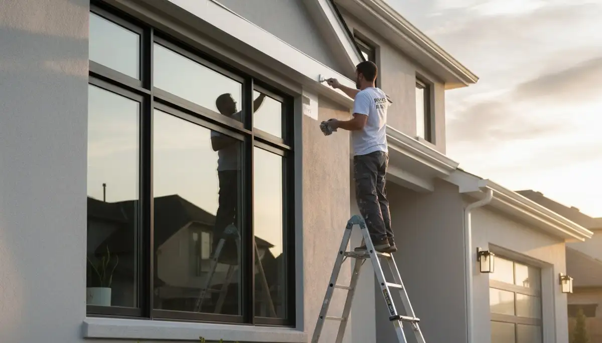 Professional trim and fascia painting on a Worcester, MA home exterior by expert house painters